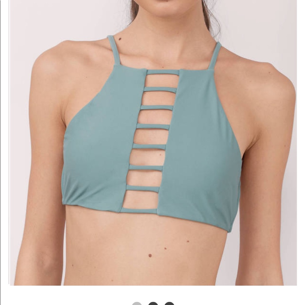 Blue open front bikini top